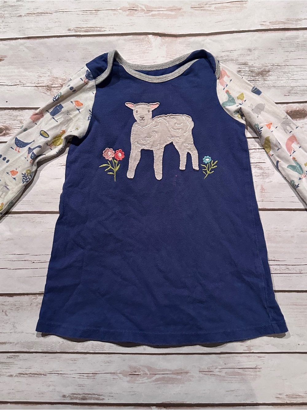 Baby Boden lamb dress fair stains pilling, size 12-18 months